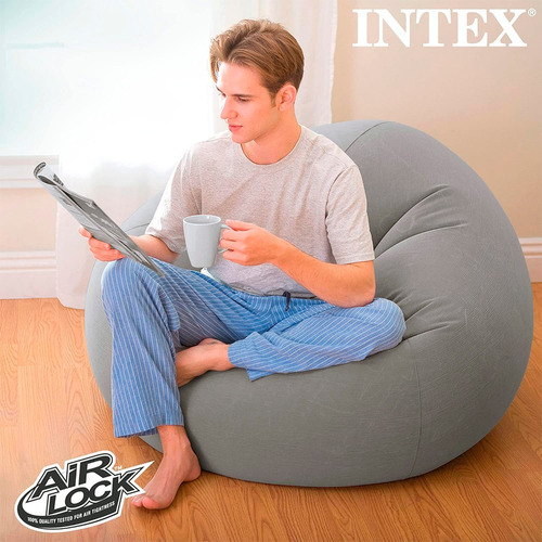 Sillón Inflable De Terciopelo Sin Frijoles Con Capacidad Para Hasta 100 Kg Intex, Color Gris Gris