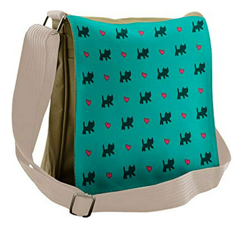 Bolso De Mensajero - Ambesonne Teal Bag, Kittens Pink Hearts