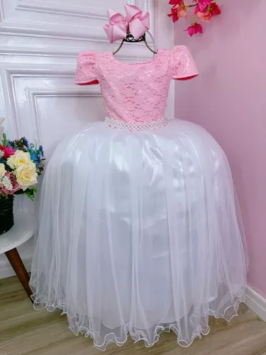 Vestido Infantil Dama Honra Azul Royal Casamento Renda - Rosa