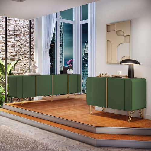 Conjunto Buffets Bambino/virginia Mdp/mdf Pés Em Aço Verde