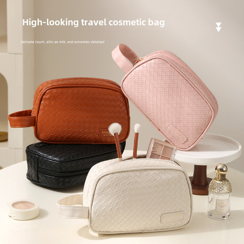 Bolsa De Maquillaje Con Textura Tejida En Poliuretano De Gra