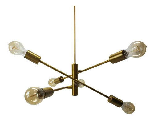 Lustre Pendente Moderno 3 Hastes P/6 E27 Delis Ds8198 St2530 Cor Ouro 110V/220V