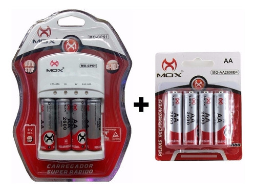 Carregador De Pilhas Bi-volt Com 12 Unid Mox Mo-cp51original