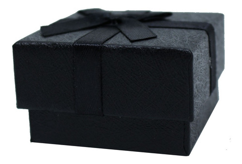 Caixinha Preta Com Laço Quadrada Para 1 Anel - 5,5 X 5,5 Cm