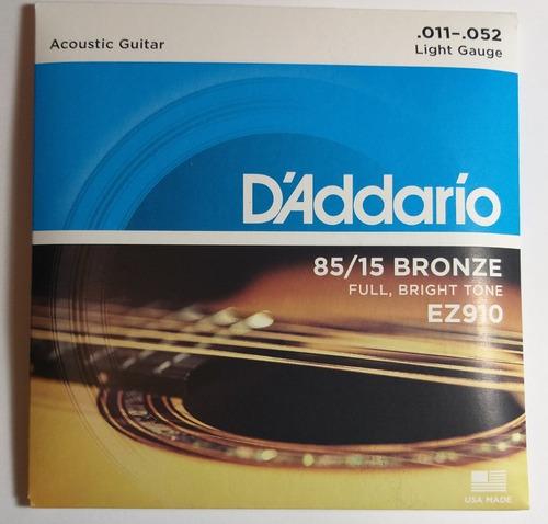 Imagen 1 de 4 de Cuerdas Guitarra Acústica D´addario Ez910 85/15 .011-.052 