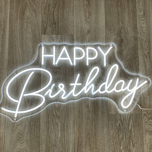 Letrero Luz Neón Happy Birthday Led Flex C/control Atenudor Color Blanco