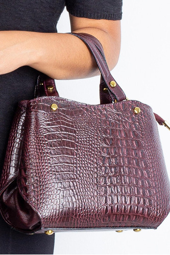 Bolsa Pequena De Couro Croco Megan Cor Marsala