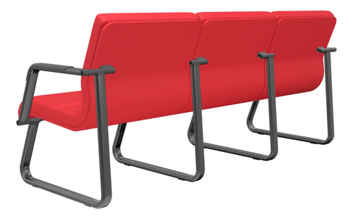 Cadeira Longarina 3 Lugares Braço Preto Lev Crepe Vermelho