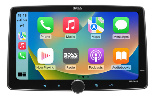 Estéreo Para Vehículo - Apple Carplay, Android Auto, Single Din, Pantalla Táctil De 12'', Bluetooth, Sin Dvd/cd, Am/fm, Iluminación Multicolor