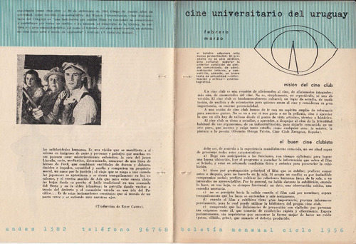 1956 Cine Universitario De Uruguay Programa Febrero - Marzo 