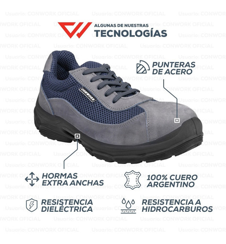 Imagen 8 de 10 de Calzado Conwork Ergon 105za Nobuck Gris Doble Frontura Azul