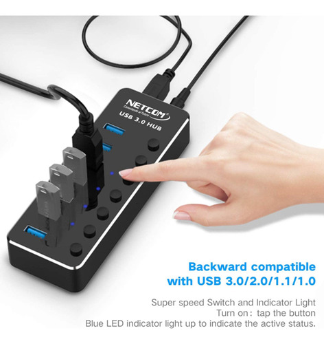 Hub Usb 3.0 Netcom Pe-hb0099 7 Usb-a 3.0 Y Alimentación 5v