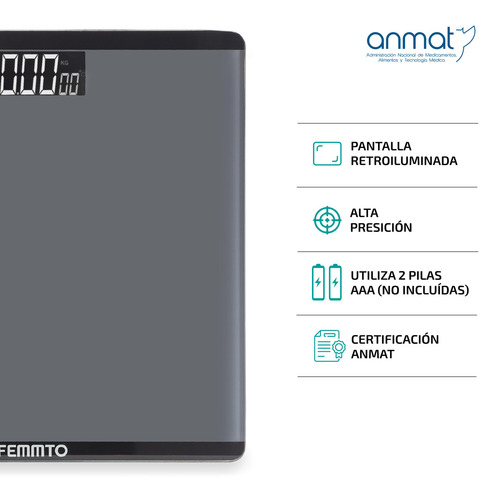Imagen 6 de 9 de Balanza digital Femmto B01 negra, hasta 180 kg