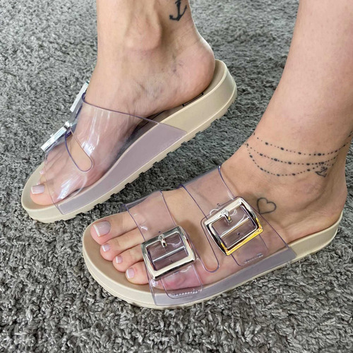 Imagem 4 de 4 de Birken Rasteira Chinelo Flat Moleca Com Fivelas.