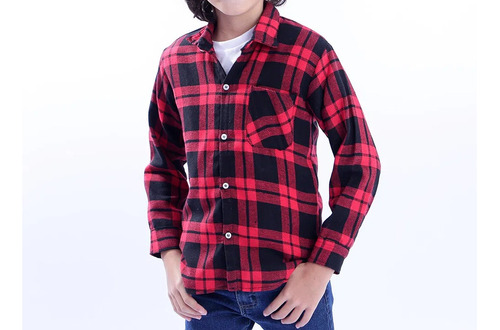 Camisa Infantil Xadrez Flanelada Vermelha C/ Lenço De Brinde