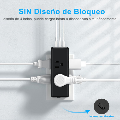 Regleta Enchufe Múltiple 6 Salidas Ca Y 3 Usb Para Hogar