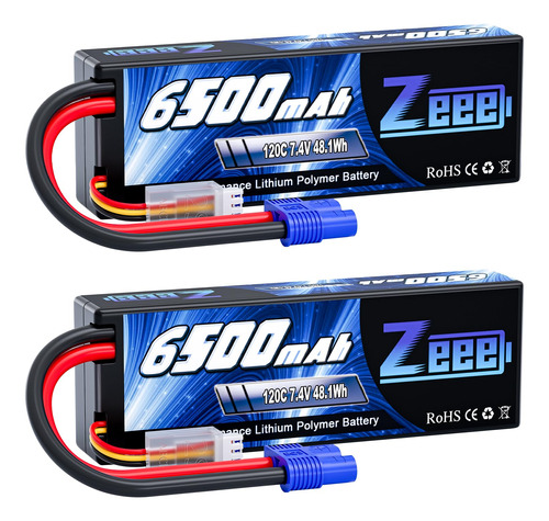 Zeee 2s Lipo Battery 6500mah 120c 7.4v - Bateria Rigida Con 