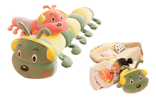 Pack 2 Almohada Peluche Oruga Bicolor 60cm Kawaii