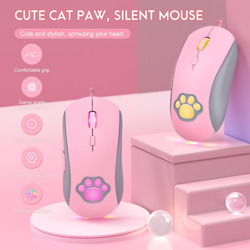 Luz LED Rgb Rgb Mouse Gamer Onikuma Cw918 Cat Pink