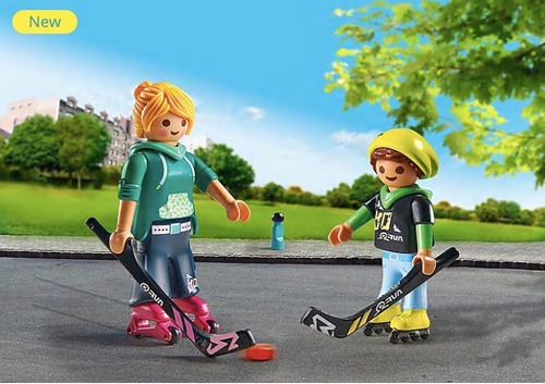 Playmobil Mamá E Hijo Practicando Deporte: Hockey En Patines