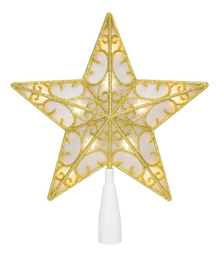 Estrella Dorada Punta De Arbol Navideño Luz Led Cálida 23cm