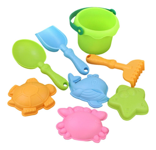 Juego De 8 Juguetes De Playa, Juguetes De Arena, Cubo, Verde