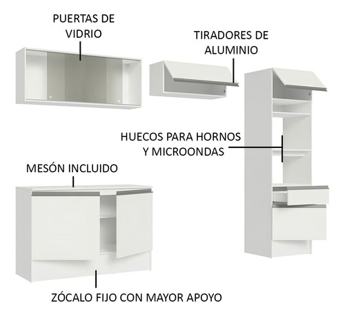 Cocina Integral Completa Modular Madesa Topazio 260cm 01 Blanco