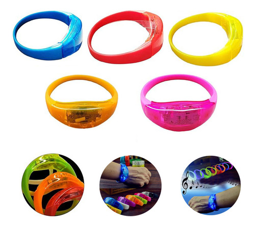 Pulseras Neon Fluorescentes Led, Control Sonido Fiesta Fluor