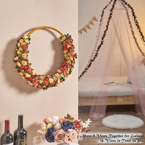 5pcs Guia Enredadera Con Rosas Artificial Decoración Flores