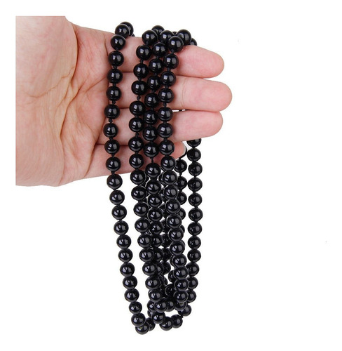 Collar Largo De Cadena Con Perlas Sintéticas A La Moda Negra
