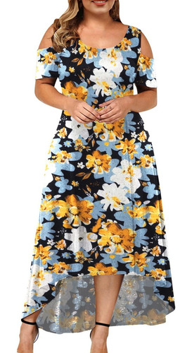 Short Graphic Shoulder Floral Plus Beach Dress Size Sxey