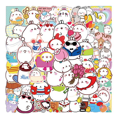 50 Pegatinas De Conejo Regordete De Molang Kawaii Para Álbum