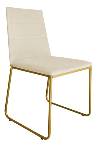 Cadeira De Jantar Lille Base Metal Dourada Estofada Veludo Cor da estrutura da cadeira Dourado Cor do assento Bege