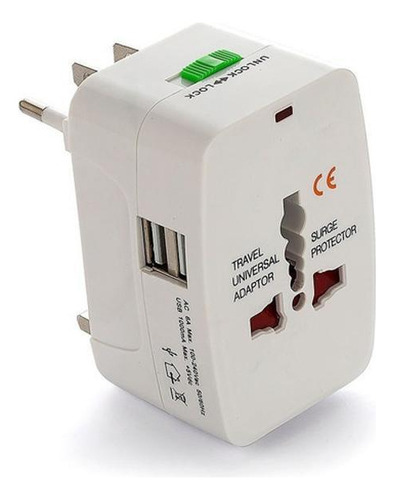 Adaptador De Tomada Universal Com 2 Usb Viagem + 150 Países 110V/220V