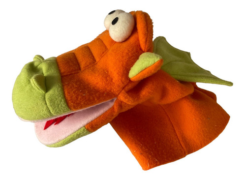 Peluche Marioneta De Mano De Dragon Naranja Con Verde Puppet