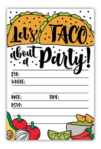 Taco Sobre Una Fiesta Invitaciones (20 Count) Con Sobres - F