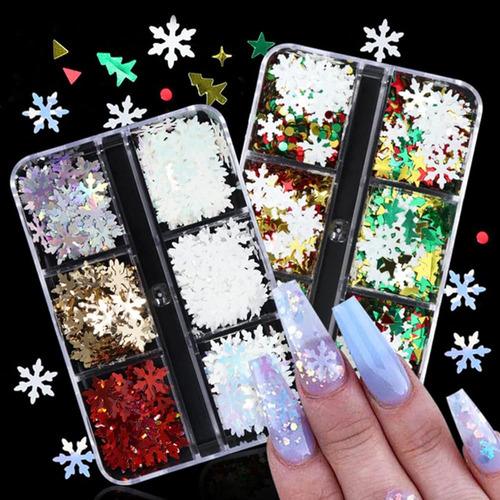 Doneace Navidad Nail Glitter Selentejuelas 2boxes Snowflake 