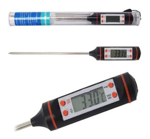 Imagen 2 de 2 de Termometro Digital Cocina Lcd Pinchacarne Liquido Acero Inox