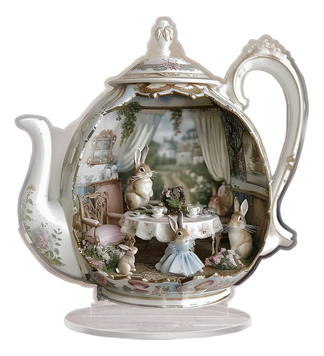 Mesa De Acrílico G Ornament Easter Bunny Teapot Scene Two-di