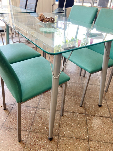 Imagen 2 de 5 de Mesa Comedor Cocina Base Caño Pintado Vidrio Diseño 120x70