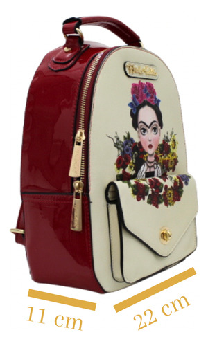 Mochila Frida Kahlo Para Mujer Backpack Beige Floreado