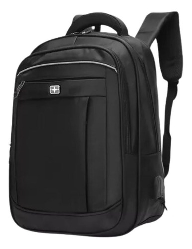 Mochila Saída Usb Notebook 15,6 Impermeável Resistente Cor Preto Usb Desenho Do Tecido Liso