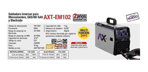 Soldadora Inversora Mig/mag Electrodo 100a Axt-em102 Axtech
