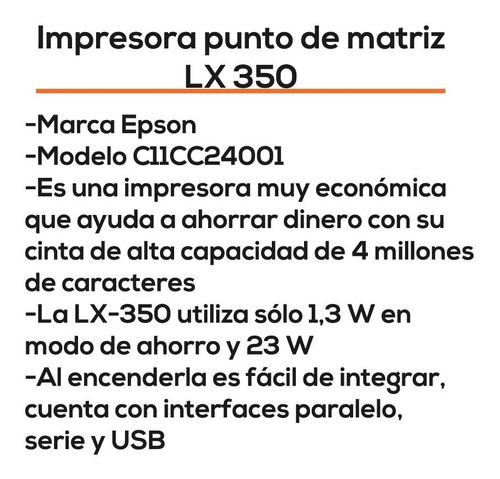 Impresora Matriz De Punto Epson Lx350 Sustituye Lx-300 Bagc