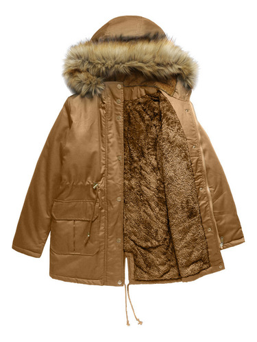 Abrigo Cálido Con Cuello Piel Y Capucha Invierno For Mujer