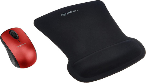 Mouse Optico Inalambrico Rojo + Mousepad | Amazon Basics
