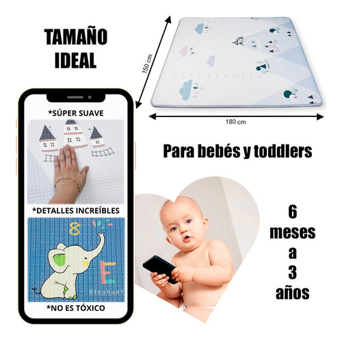 Tapete Xpe Bebé Para Gatear Con Dibujos Animados 180x150cm Dz38/b Montañas C/ Casitas