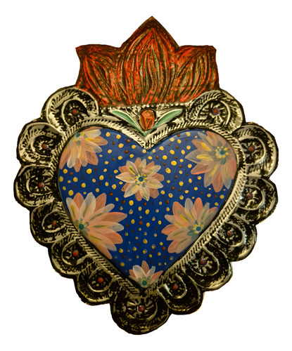 Corazón Mexicano Hecho Y Pintado A Mano, Regala Arte Deco Azul