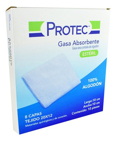 Protec Gasa Absorbente Estéril 10x10m Caja Con 10 Piezas Según Presentación
