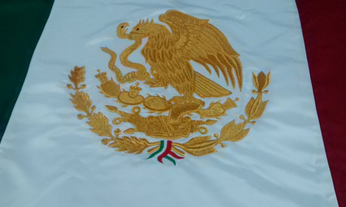 Bandera Mexico Bordada Doble ,90x1.55 Oro Asta Moño Tripe